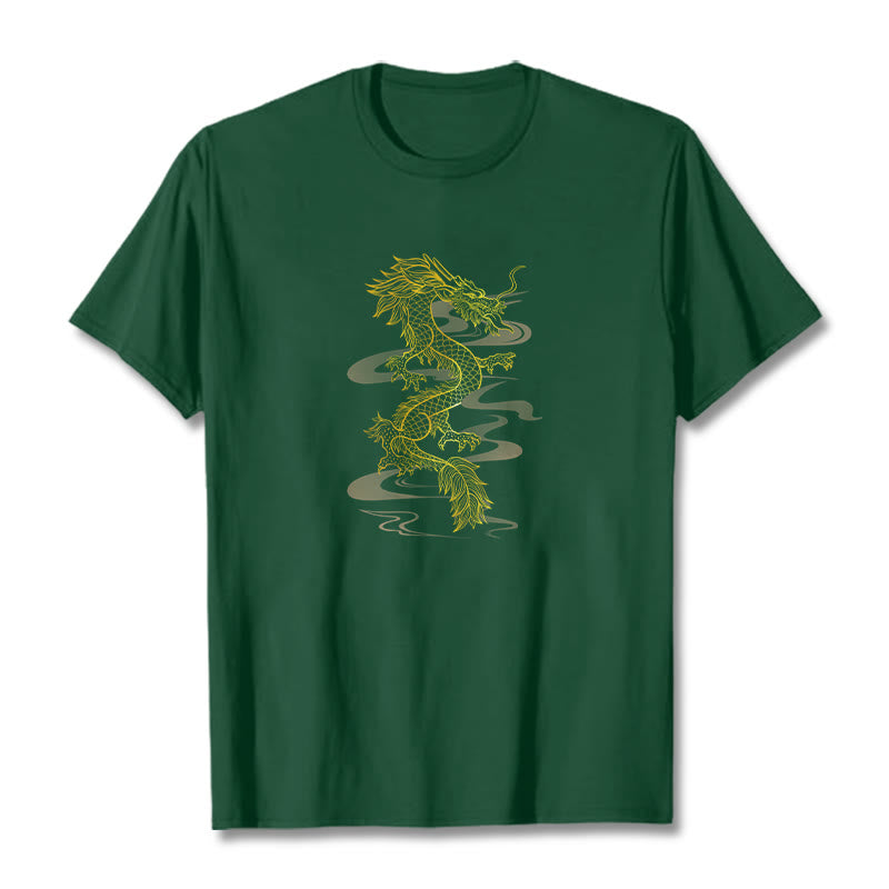 Buddha Stones Golden Dragon Cotton Tee T-shirt - ForestGreen - 2XL - image 10