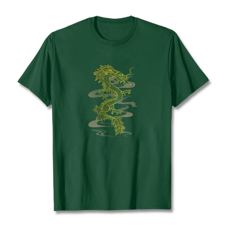 Buddha Stones Golden Dragon Cotton Tee T-shirt - ForestGreen - 2XL - image 10