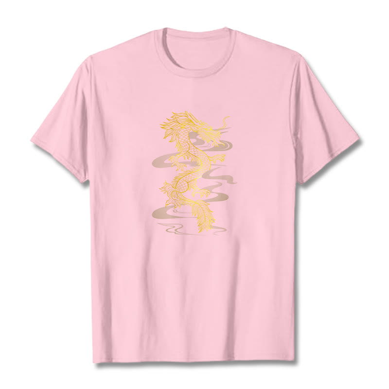 Buddha Stones Golden Dragon Cotton Tee T-shirt - LightPink - 2XL - image 19