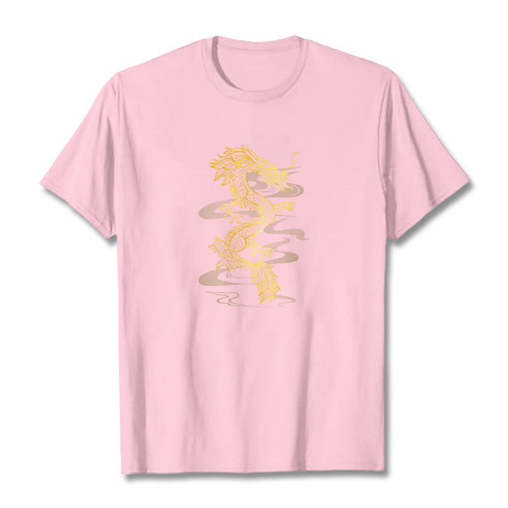 Buddha Stones Golden Dragon Cotton Tee T-shirt - LightPink - 2XL - image 19