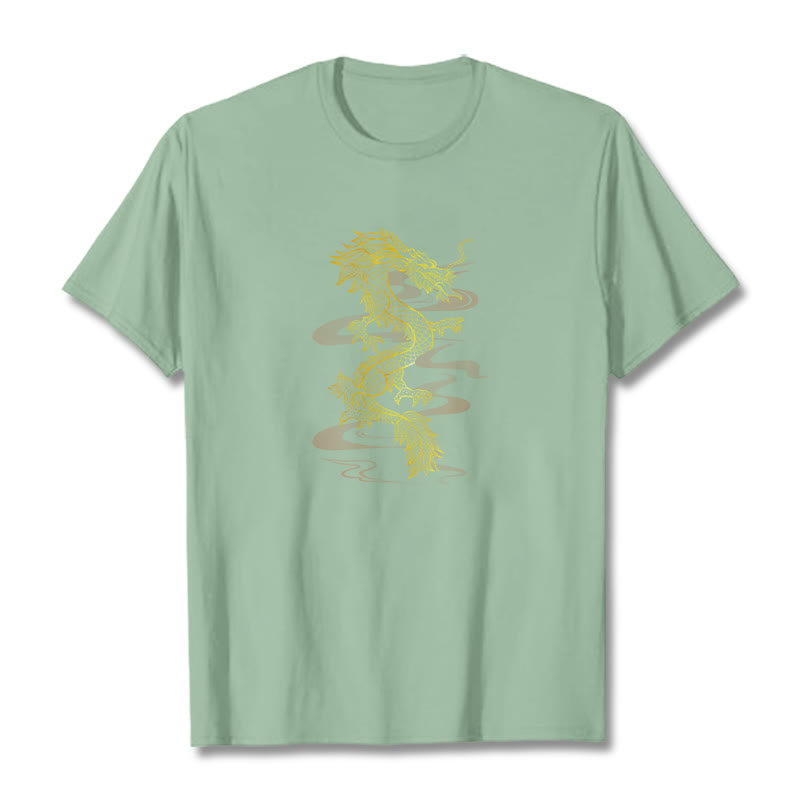 Buddha Stones Golden Dragon Cotton Tee T-shirt - PaleGreen - 2XL - image 15