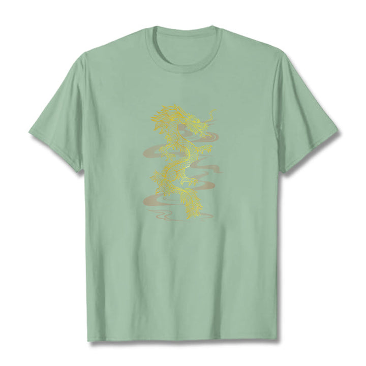 Buddha Stones Golden Dragon Cotton Tee T-shirt - PaleGreen - 2XL - image 15