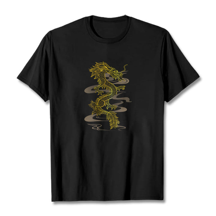 Buddha Stones Golden Dragon Cotton Tee T-shirt - Black - 2XL - image 1