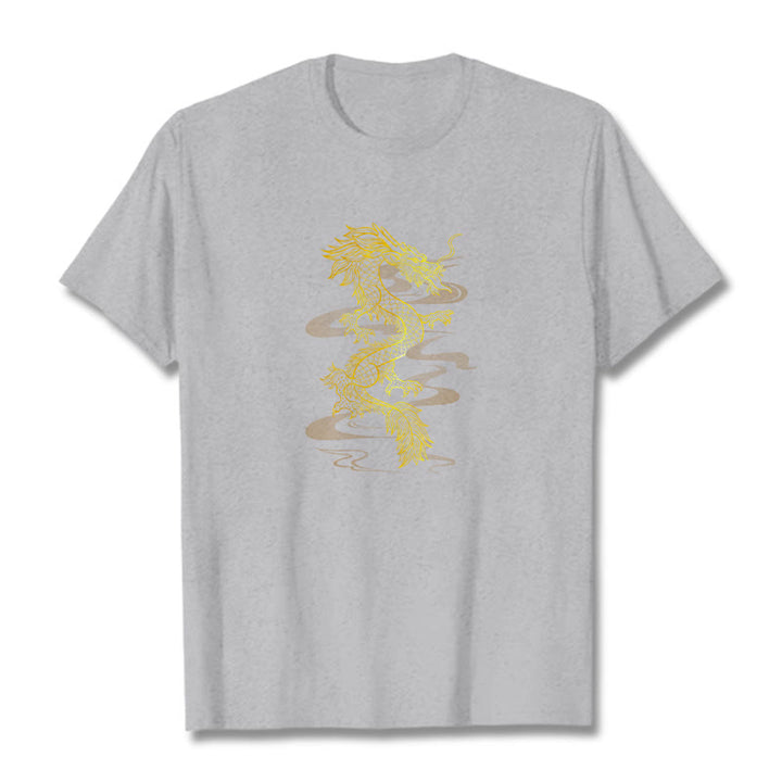 Buddha Stones Golden Dragon Cotton Tee T-shirt - LightGrey - 2XL - image 12