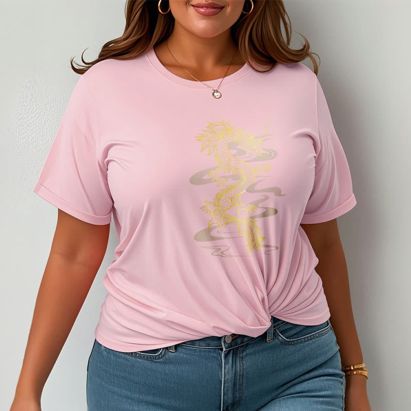 Buddha Stones Golden Dragon Cotton Tee T-shirt