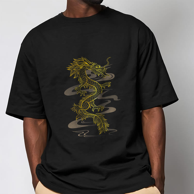 Buddha Stones Golden Dragon Cotton Tee T-shirt