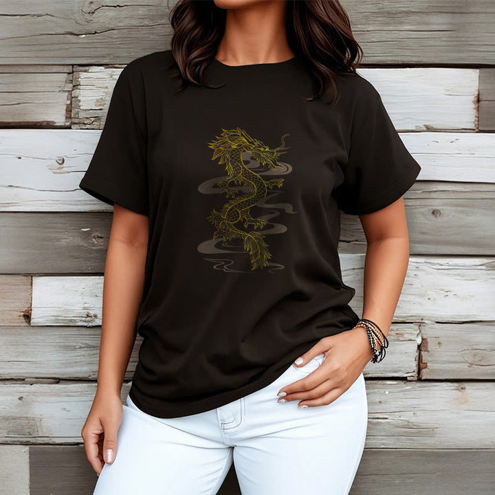 Buddha Stones Golden Dragon Cotton Tee T-shirt