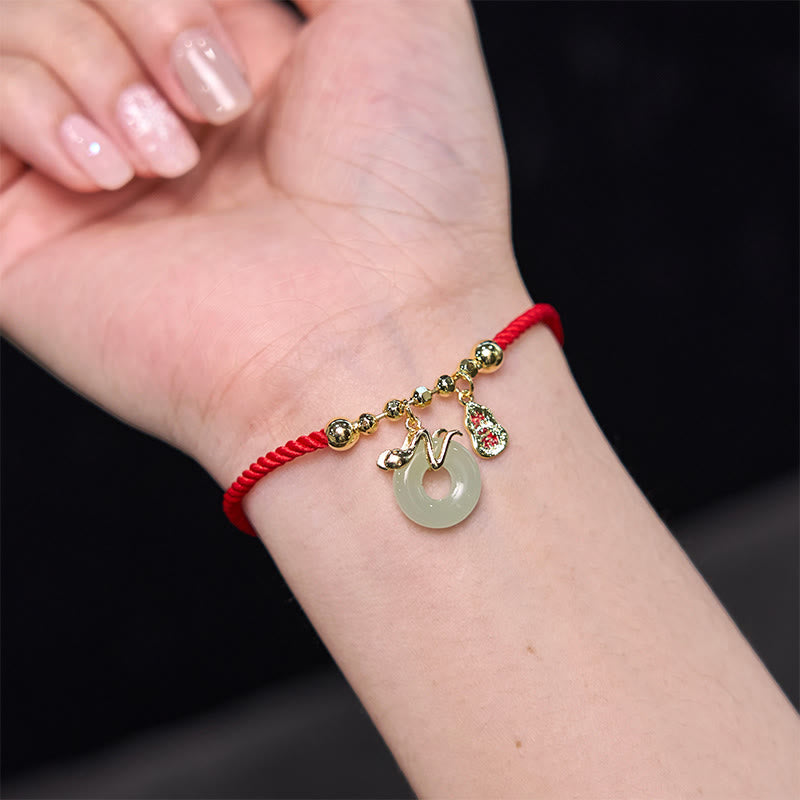 Buddha Stones Copper Plated Gold Jade Peace Buckle Fu Character Year Of The Snake Red String Luck Bracelet - image 13