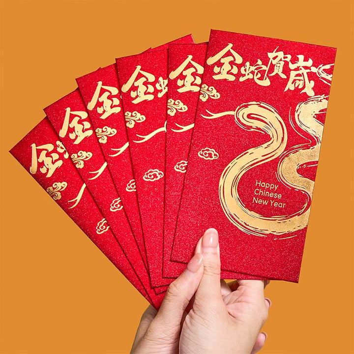 Buddha Stones 6Pcs Chinese Red Envelope Year of the Snake Lucky Money Envelopes 2025 New Year