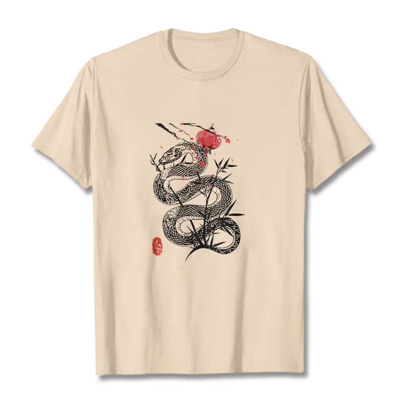 Buddha Stones Lantern Bamboo Leaves Snake Design Cotton Tee T-shirt - image 13
