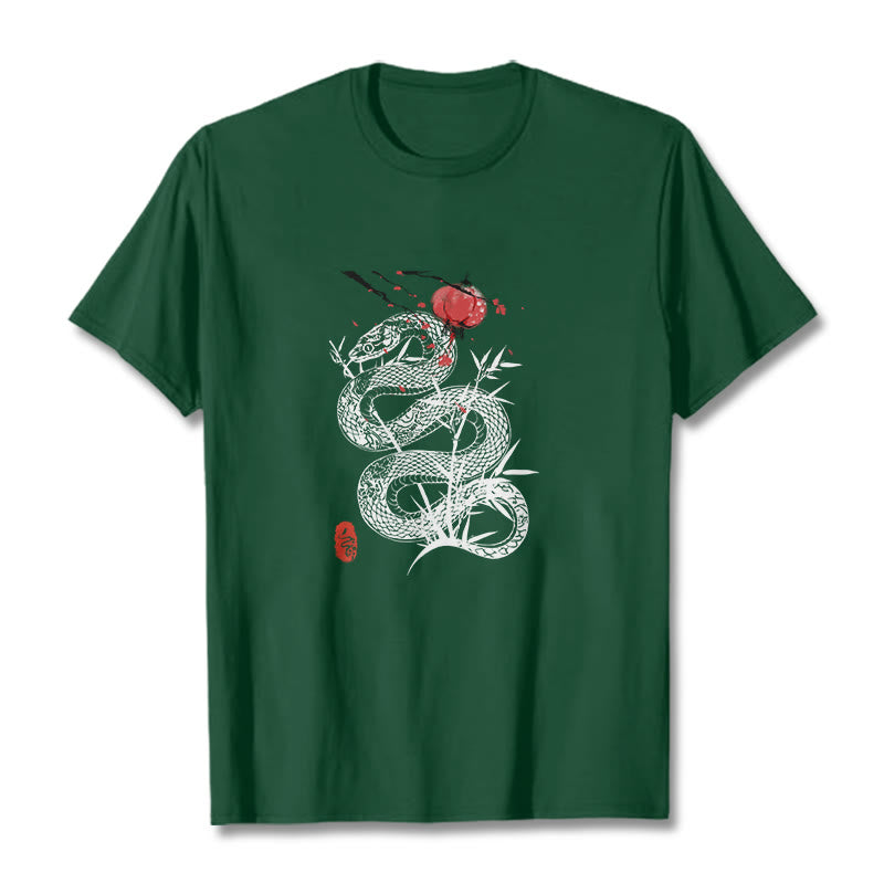 Buddha Stones Lantern Bamboo Leaves Snake Design Cotton Tee T-shirt - image 9