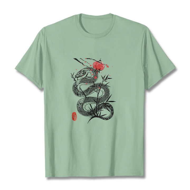Buddha Stones Lantern Bamboo Leaves Snake Design Cotton Tee T-shirt - image 15