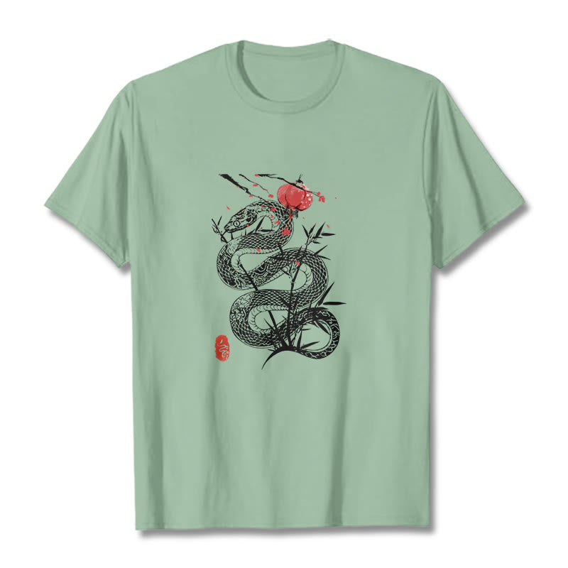 Buddha Stones Lantern Bamboo Leaves Snake Design Cotton Tee T-shirt - image 14