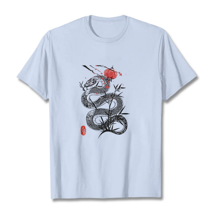 Buddha Stones Lantern Bamboo Leaves Snake Design Cotton Tee T-shirt - image 5
