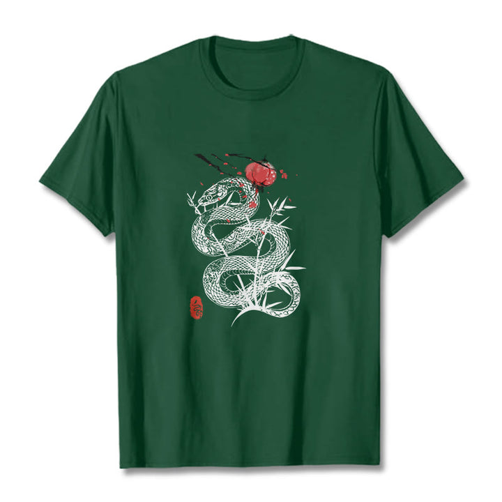 Buddha Stones Lantern Bamboo Leaves Snake Design Cotton Tee T-shirt - image 10