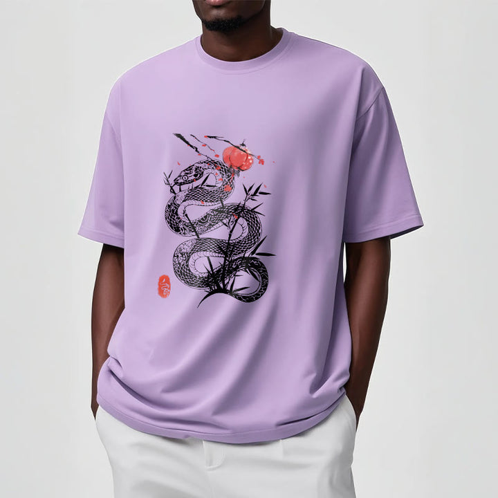Buddha Stones Lantern Bamboo Leaves Snake Design Cotton Tee T-shirt - image 18