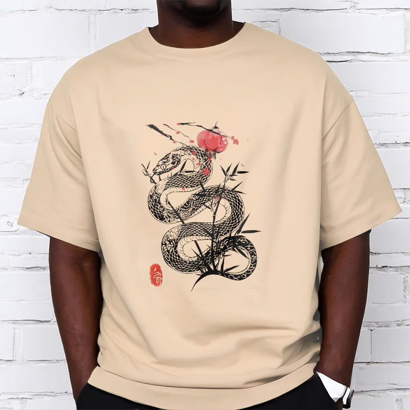 Buddha Stones Lantern Bamboo Leaves Snake Design Cotton Tee T-shirt - image 14