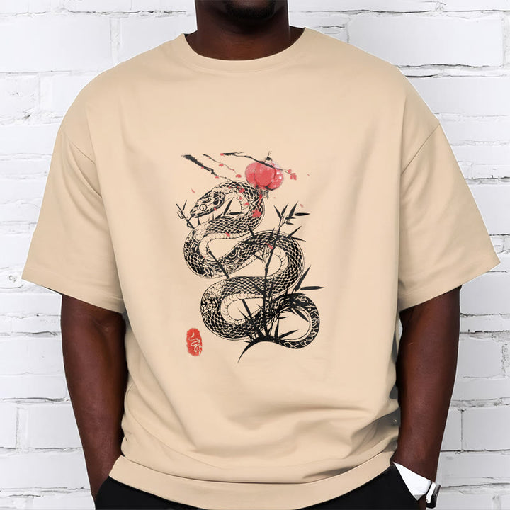 Buddha Stones Lantern Bamboo Leaves Snake Design Cotton Tee T-shirt - image 14