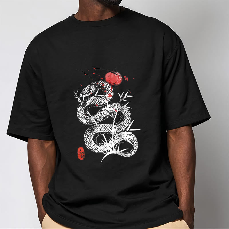 Buddha Stones Lantern Bamboo Leaves Snake Design Cotton Tee T-shirt - image 2