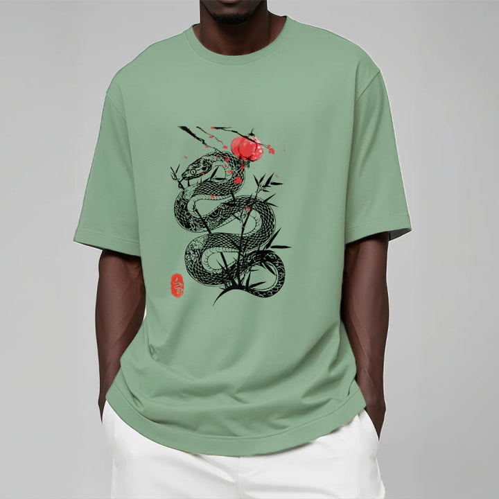 Buddha Stones Lantern Bamboo Leaves Snake Design Cotton Tee T-shirt - image 16
