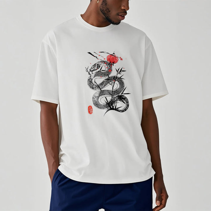 Buddha Stones Lantern Bamboo Leaves Snake Design Cotton Tee T-shirt - image 7