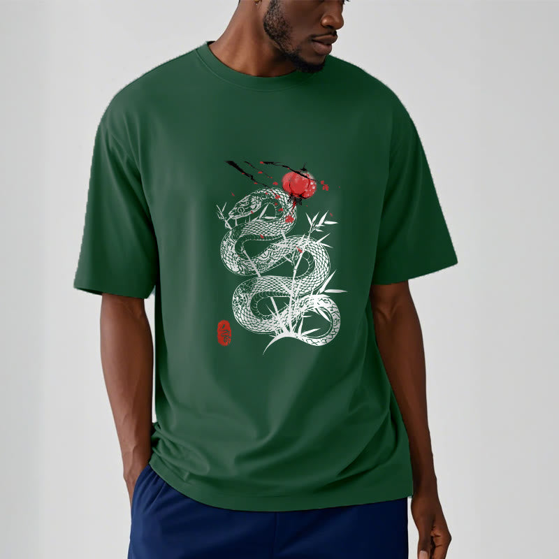 Buddha Stones Lantern Bamboo Leaves Snake Design Cotton Tee T-shirt - image 11