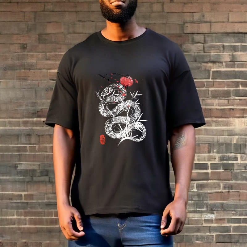 Buddha Stones Lantern Bamboo Leaves Snake Design Cotton Tee T-shirt - image 2