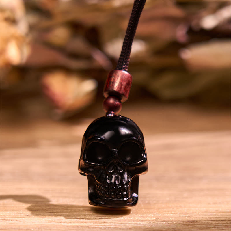 Buddha Stones Black Obsidian String Shmashana Skeleton Fulfilment Necklace Pendant