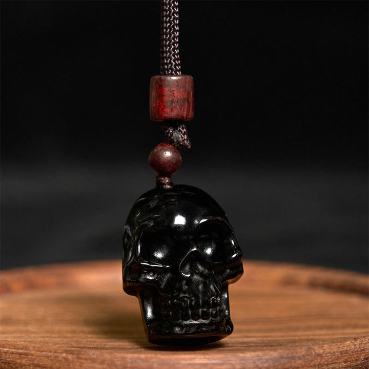 Buddha Stones Black Obsidian String Shmashana Skeleton Fulfilment Necklace Pendant