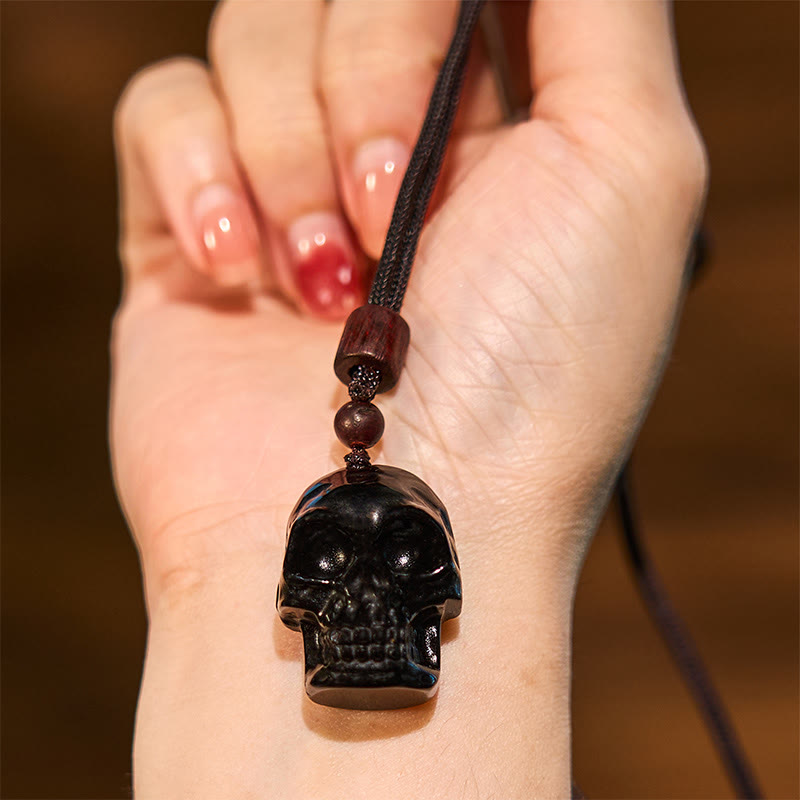 Buddha Stones Black Obsidian String Shmashana Skeleton Fulfilment Necklace Pendant