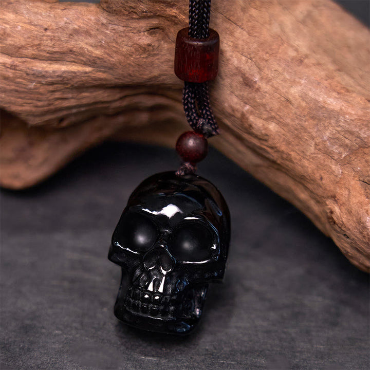 Buddha Stones Black Obsidian String Shmashana Skeleton Fulfilment Necklace Pendant