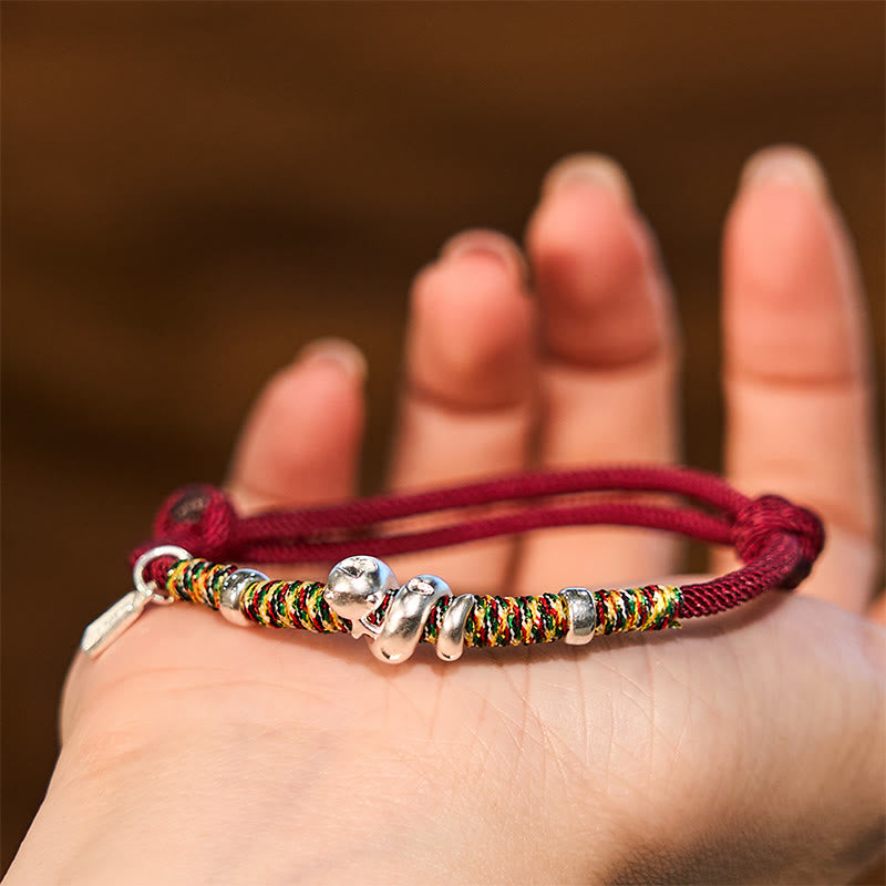 Buddha Stones 999 Sterling Silver Year Of Snake Red String Happiness Protection Braided Bracelet