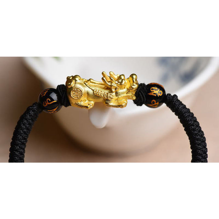 Buddha Stones PiXiu Agate Om Mani Padme Hum Wealth String Braided Couple Bracelet