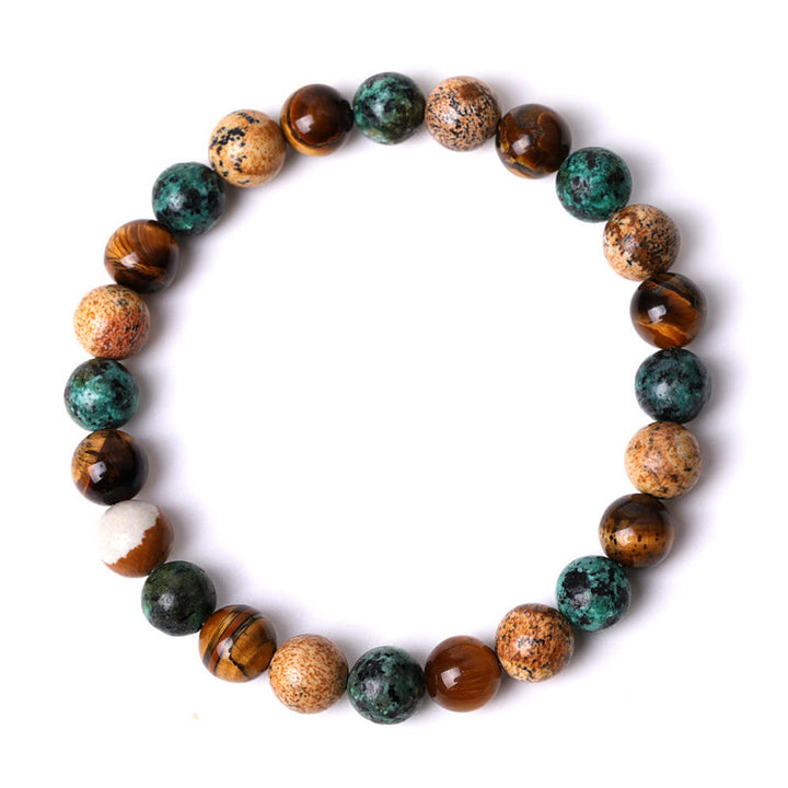 Buddha Stones Natural Picture Jasper Turquoise Tiger Eye Mix And Match Beads Protection Bracelet