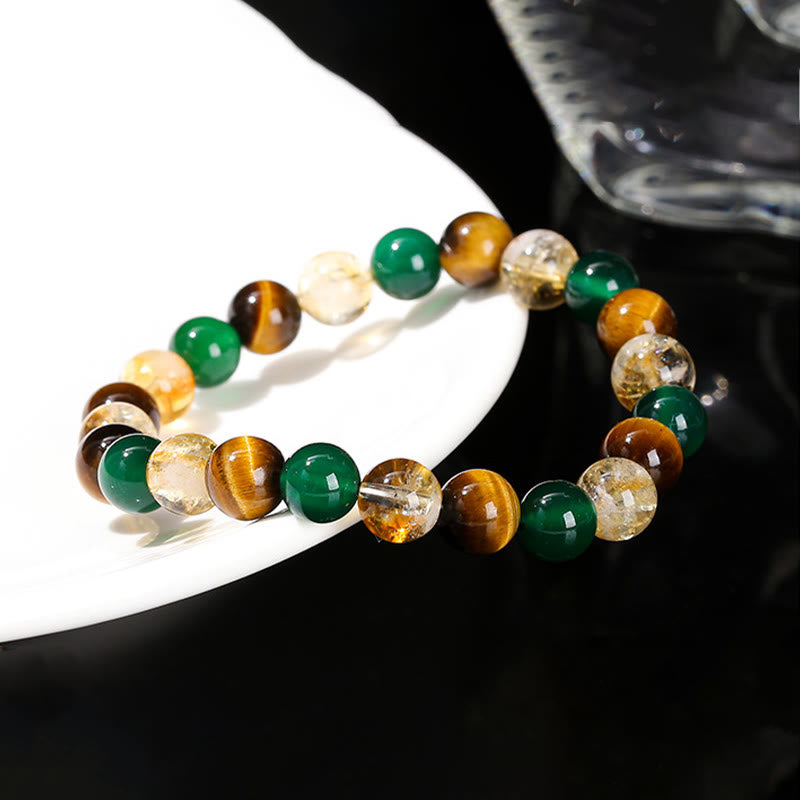 Buddha Stones Natural Tiger Eye Green Agate Citrine Mix And Match Beads Protection Bracelet