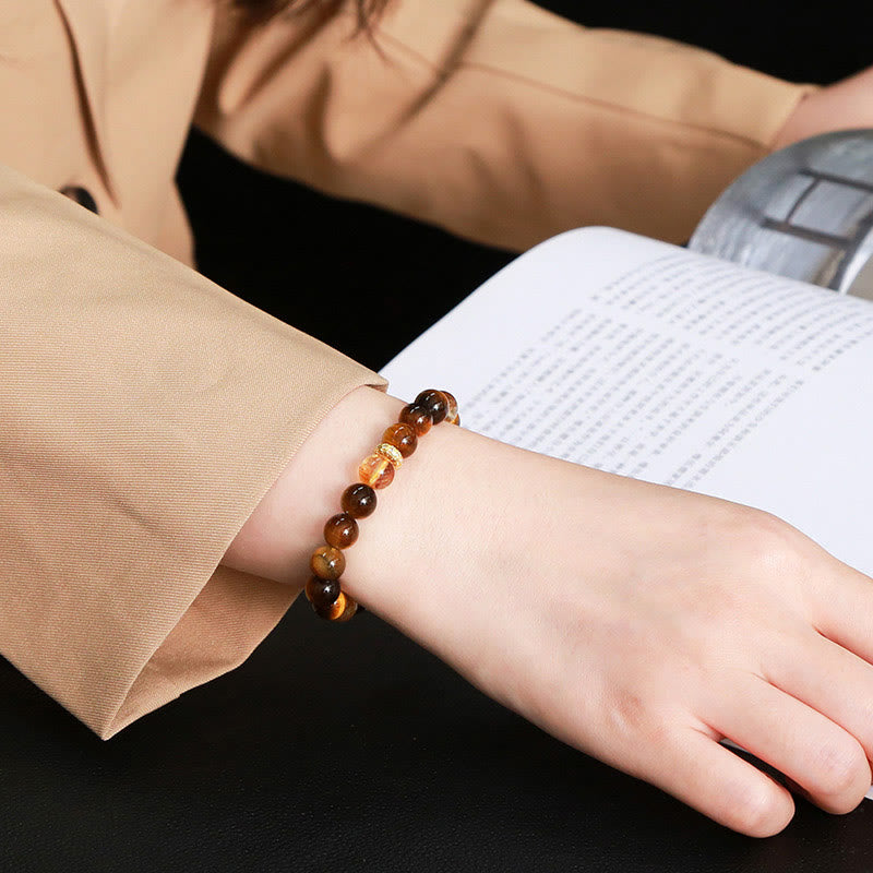 Buddha Stones Natural Tiger Eye Citrine Beads Strength Bracelet