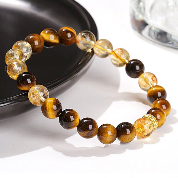 Buddha Stones Natural Tiger Eye Citrine Beads Strength Bracelet