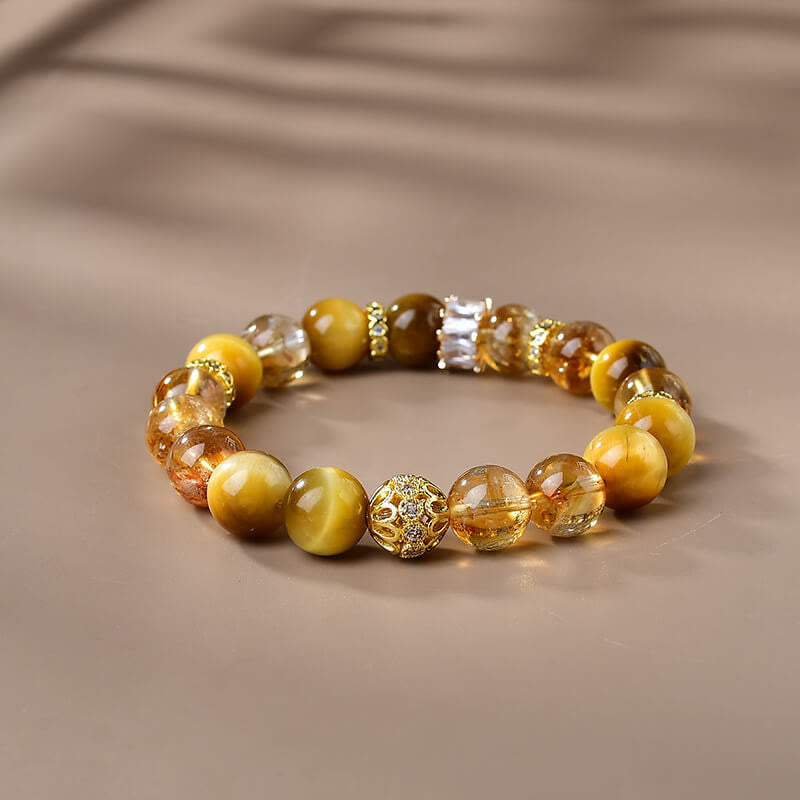 Buddha Stones Natural Tiger Eye Citrine Beads Strength Courage Bracelet