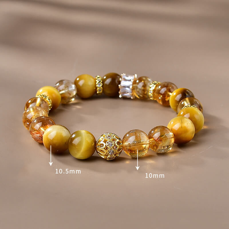 Buddha Stones Natural Tiger Eye Citrine Beads Strength Courage Bracelet