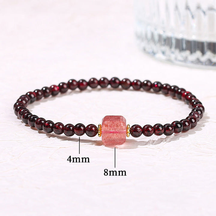 Buddha Stones Garnet Cinnabar PiXiu Strawberry Quartz Square Bead Protection Bracelet