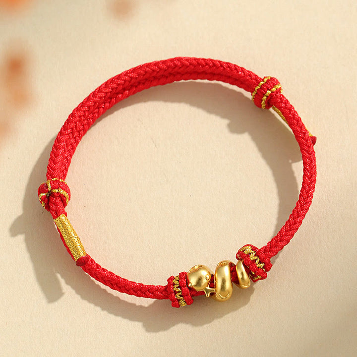 Buddha Stones Handmade 999 Sterling Silver Golden Year Of Snake Red String Protection Braided Bracelet