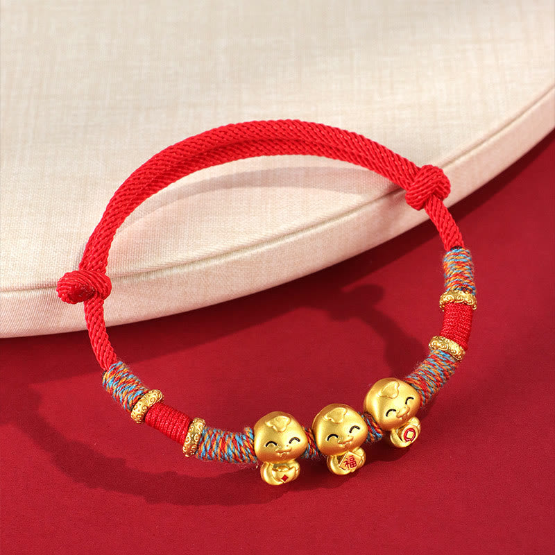 Buddha Stones Handmade Red String Copper Year Of Snake Protection Braided Bracelet