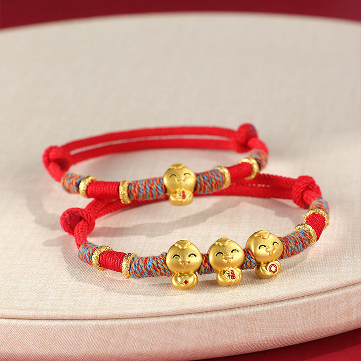 Buddha Stones Handmade Red String Copper Year Of Snake Protection Braided Bracelet