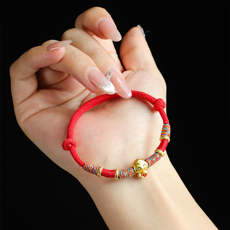 Buddha Stones Handmade Red String Copper Year Of Snake Protection Braided Bracelet