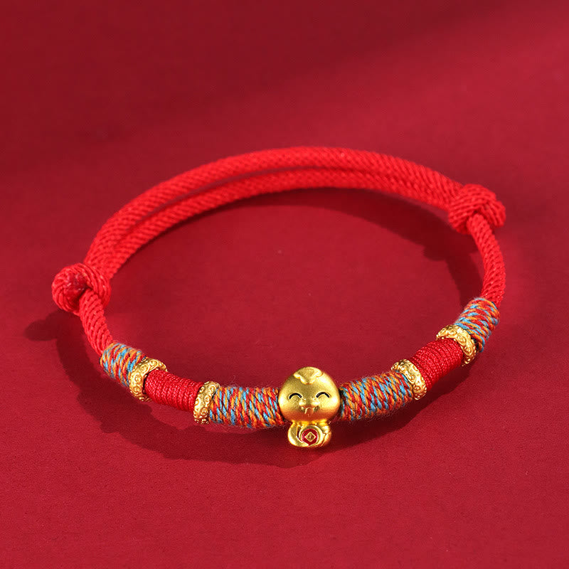 Buddha Stones Handmade Red String Copper Year Of Snake Protection Braided Bracelet