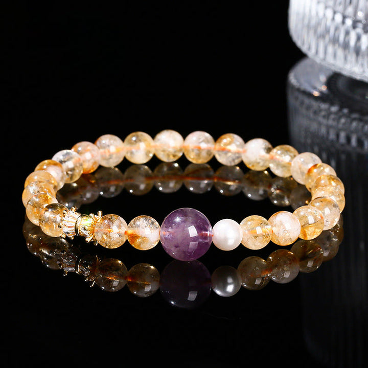 Buddha Stones Natural Citrine Amethyst Prosperity Bracelet