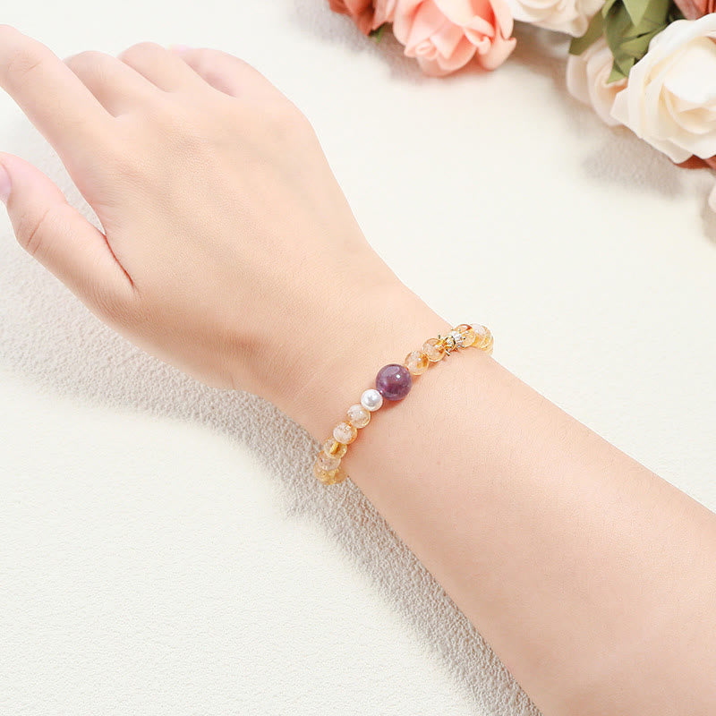 Buddha Stones Natural Citrine Amethyst Prosperity Bracelet