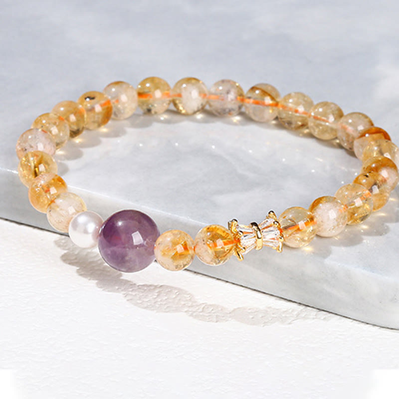 Buddha Stones Natural Citrine Amethyst Prosperity Bracelet