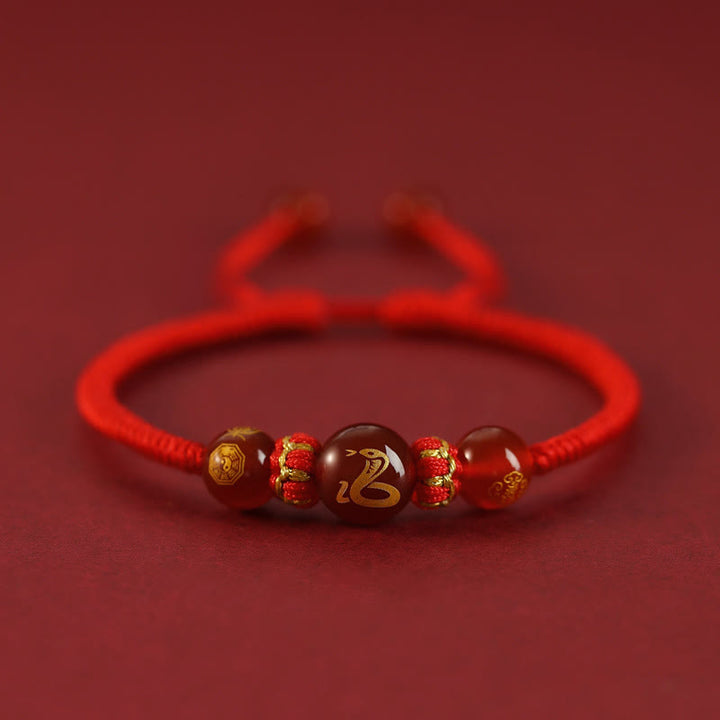 Buddha Stones Handmade Red Agate Chinese Zodiac Red String Braided Protection Bracelet