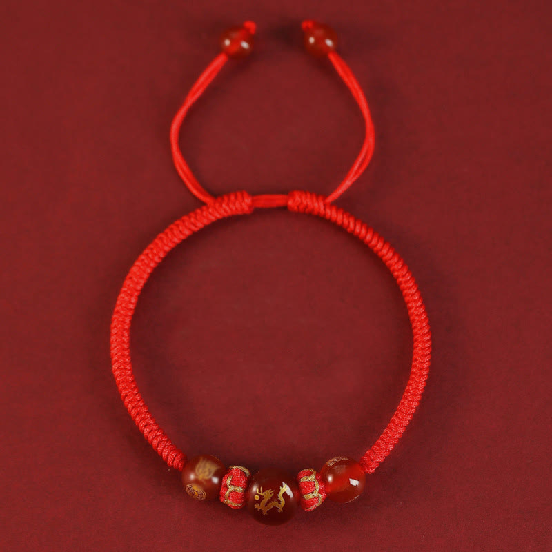 Buddha Stones Handmade Red Agate Chinese Zodiac Red String Braided Protection Bracelet